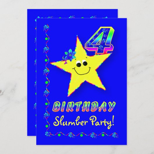 スター4thバースデースランバーパーティの招待状 招待状 (正面/裏面)