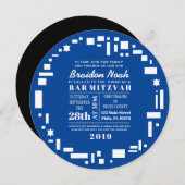 スター&スクエアズバーバルミツワー招待状インブルー 招待状 (正面/裏面)