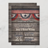 スター&ストライプオンウッド素朴引っ越し祝いパーティーパーティー 招待状 (正面/裏面)