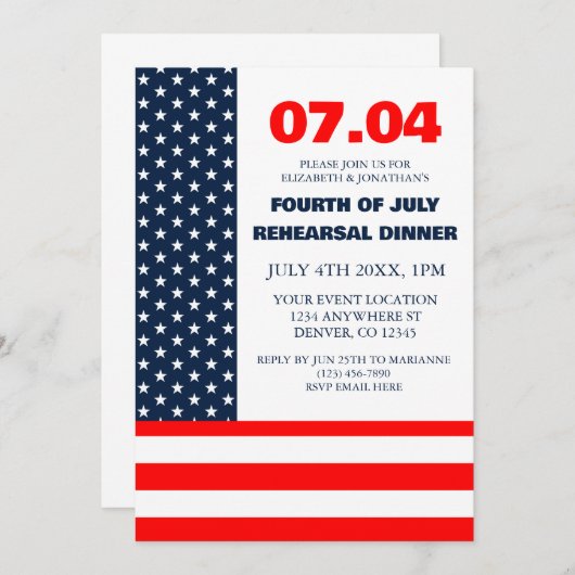 スター&ストライプズ国旗7月リハーサルのディナー4日 招待状 (正面/裏面)