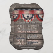 スター&ストライプズ素朴ウッドスウィート16パーティー 招待状 (正面/裏面)