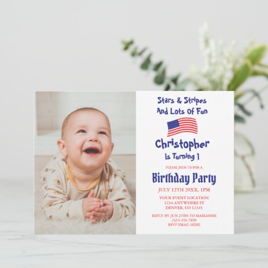 スター&ストライプズ1歳の誕生日 招待状 (スタンド正面)