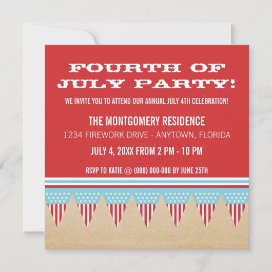 スター&ストライプバナー7月4日招待状 招待状 (正面)