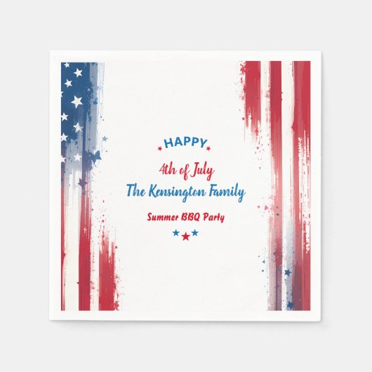 スター&ストライプファミリーバーベキュー7月お祝い4日 スタンダードカクテルナプキン (正面)