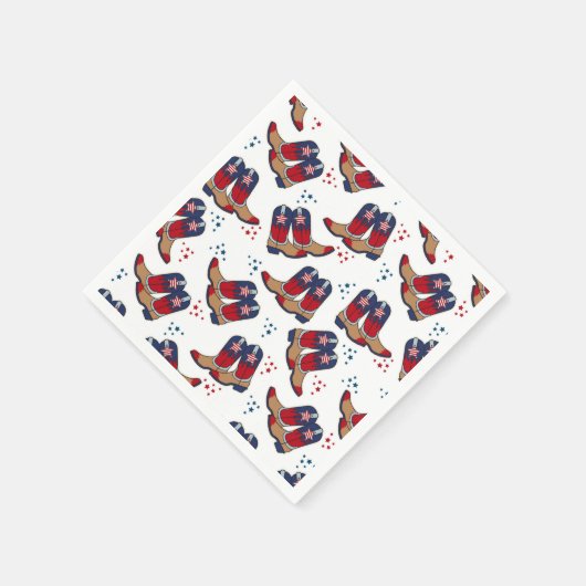 スター、ストライプブーツ&カウボーイブーツ – 愛国的パーティー スタンダードカクテルナプキン (角)
