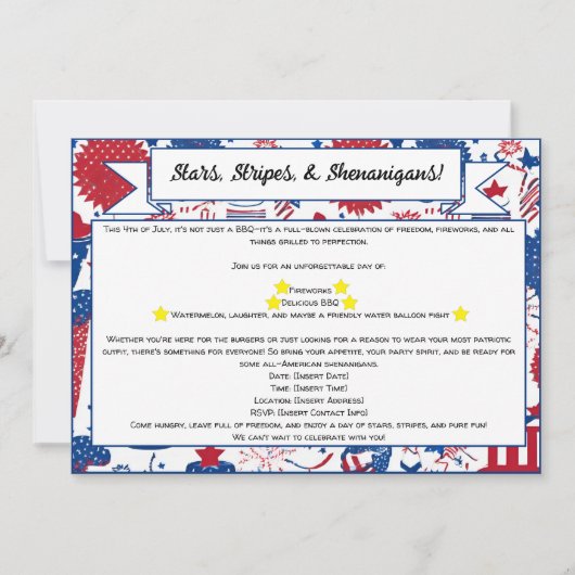 スター、ストライプ招待状、シェナニガン 招待状 (正面)