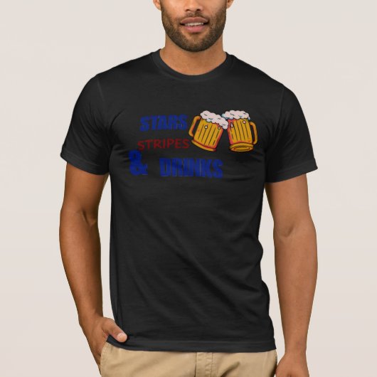 スター ストライプ ドリンク 4th of July ジョーク アメリカ Tシャツ (正面)