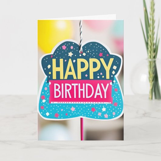 スター&ドットハッピーバースデーサイン誕生日カード 招待状 (正面)
