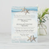 スター・フィッシュ・アンド・レース ヴィンテージ・ブルー・ビーチ・ウェディング 招待状 (スタンド正面)