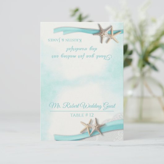 スター フィッシュ リボンとレースのDIY着席案内カード 招待状 (スタンド正面)