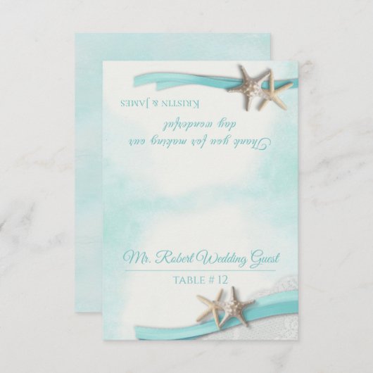 スター フィッシュ リボンとレースのDIY着席案内カード 招待状 (正面/裏面)