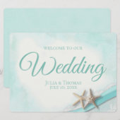 スター・フィッシュ＆レース ヴィンテージ ビーチ ウェルカム サイン 招待状 (正面/裏面)