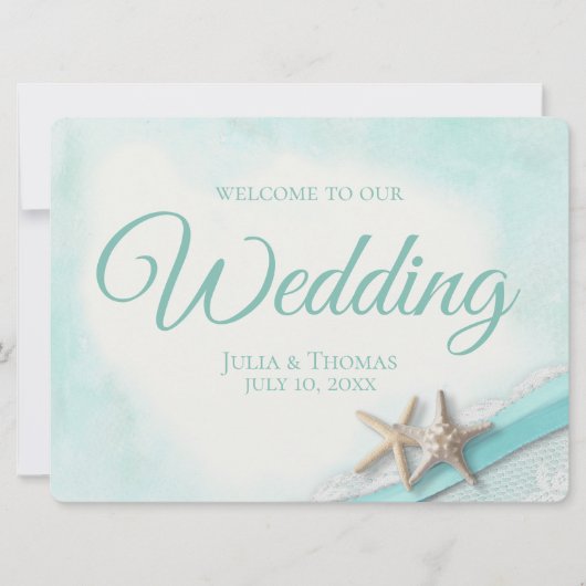 スター・フィッシュ＆レース ヴィンテージ ビーチ ウェルカム サイン 招待状 (正面)