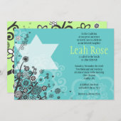 スター フラワーズ バット ミッツヴァー 招待状 招待 (正面/裏面)