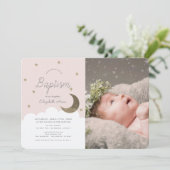 スター&ムーン赤面ピンクガール写真バプテスマ 招待状 (スタンド正面)