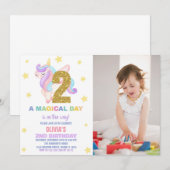 スター レインボー ユニコーン 誕生日 招待状 写真付き (正面/裏面)