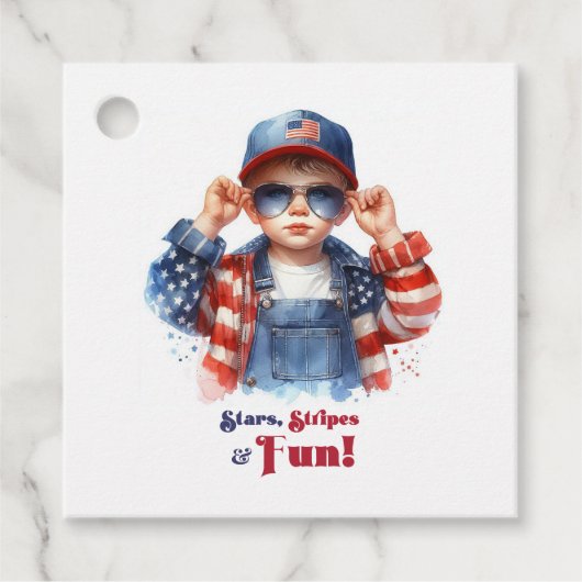 スター&誕生日ストライプ愛国少年ありがとう フェイバータグ (正面)
