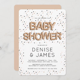 スターnバラ金箔バルーンタイプ赤ちゃんシャワー 招待状