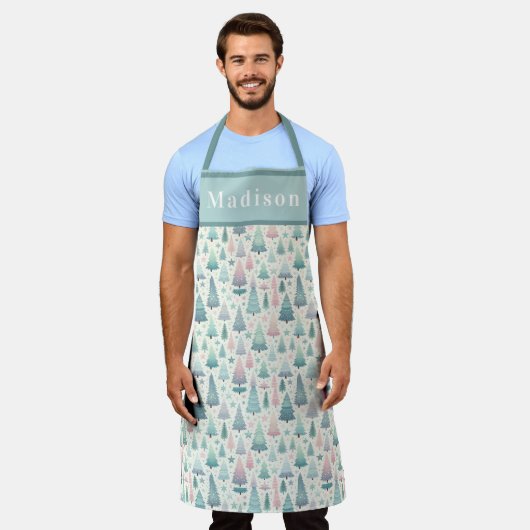 スチお洒落カンジクリスマスの木と星 エプロン (着用した状態)