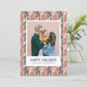 スチお洒落ンチピンクの葉のパターン家族の写真 シーズンカード (スタンド正面)