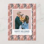 スチお洒落ンチピンクの葉のパターン家族の写真 シーズンポストカード (正面)