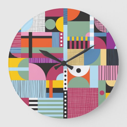 スチカラフルカンジナビア:明るいパターンのミックス。 ラージ壁時計 (正面)