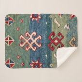 スチカラフルールブルー淡緑市松模様に  シェルパブランケット (正面(横))