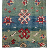 スチカラフルールブルー淡緑市松模様に  シャワーカーテン (正面)