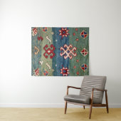 スチカラフルールブルー淡緑市松模様に  タペストリー (インサイチュ(横))