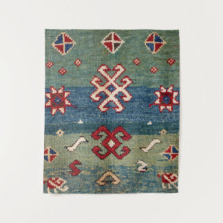 スチカラフルールブルー淡緑市松模様に タペストリー