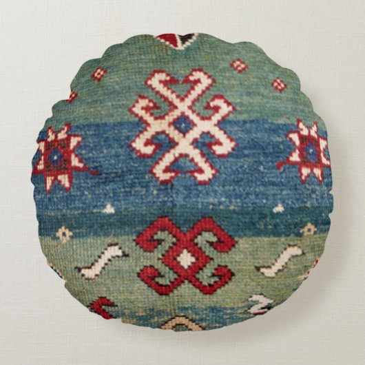 スチカラフルールブルー淡緑市松模様に ラウンドクッション (正面)