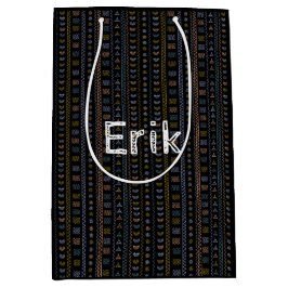 スチパーソナライズされたカンジナビアフォークアートブラック抱き枕 ミディアムペーパーバッグ