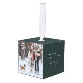 スチミニマルカンジナビアの森の緑の写真 キューブオーナメント (正面アングル)