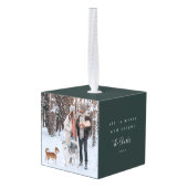 スチミニマルカンジナビアの森の緑の写真 キューブオーナメント (裏面アングル)