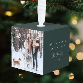 スチミニマルカンジナビアの森の緑の写真 キューブオーナメント