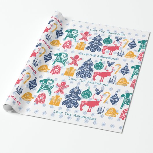 スチモダンカンジナビアのクリスマスフォークアートペーパーカット ラッピングペーパー (アンロールド)