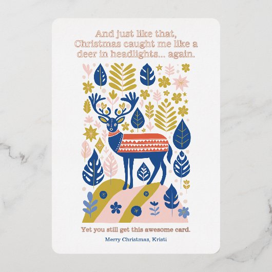 スチモダンカンジナビアのトナカイのクリスマスバラ金ゴールド 箔シーズンカード (正面)