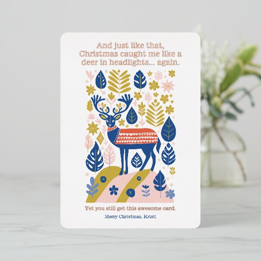 スチモダンカンジナビアのトナカイのクリスマスバラ金ゴールド 箔シーズンカード (立ち正面)