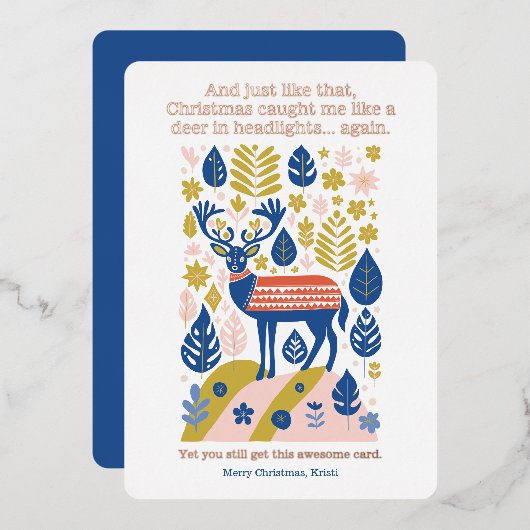 スチモダンカンジナビアのトナカイのクリスマスバラ金ゴールド 箔シーズンカード (正面/裏面)