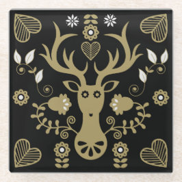 スチモダンカンジナビアフォークアートディアー ガラスコースター