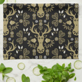 スチモダンカンジナビアフォークアートディアー キッチンタオル (折り畳み)