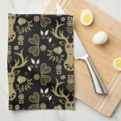 スチモダンカンジナビアフォークアートディアー キッチンタオル (四つ折り)