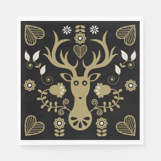 スチモダンカンジナビアフォークアートディアー スタンダードランチョンナプキン (正面)