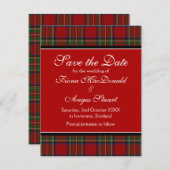 スチュアート王室のタータンチェックウェディング日付カードを保存 セーブザデート (正面/裏面)