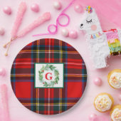 スチュワートクリスマスプレイドモノグラムハンド絵を描リース ペーパープレート (パーティー)