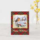 スチュワートクレスト&タータンチェック(ロビン付パーソナライズされたクリスマス) カード (黄色い花)