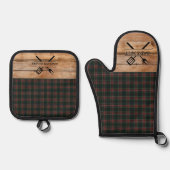 スチュワートブラックオリジナルスコットランドタータンチェックオーブン 鍋つかみ&鍋敷きセット (正面)