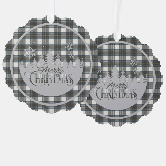 スチュワートブルードレススコティッシュタータンチェッククリスマス オーナメントカード (正面/裏面)