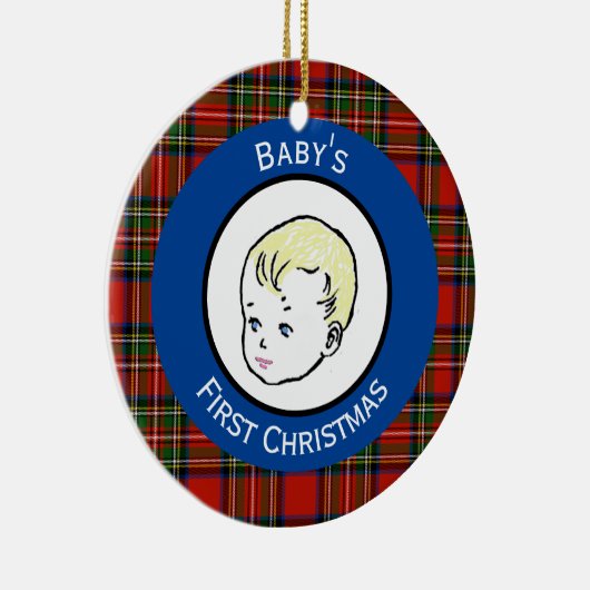 スチュワートプレイドブロンドヘアベビー初めてのクリスマス セラミックオーナメント (右)
