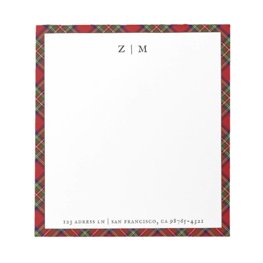 スチュワート王室のクランタータンチェックプレイドパターン ノートパッド (正面)